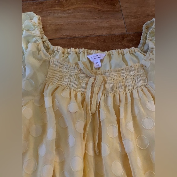 LC Lauren Conrad Light Yellow Smocked Squareneck Peplum Top Size Medium - Picture 11 of 14